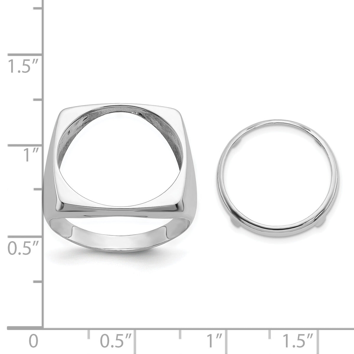 14k White Gold Men's Polished Square Shaped 16.5mm Coin Bezel Ring-CR4W/10AE