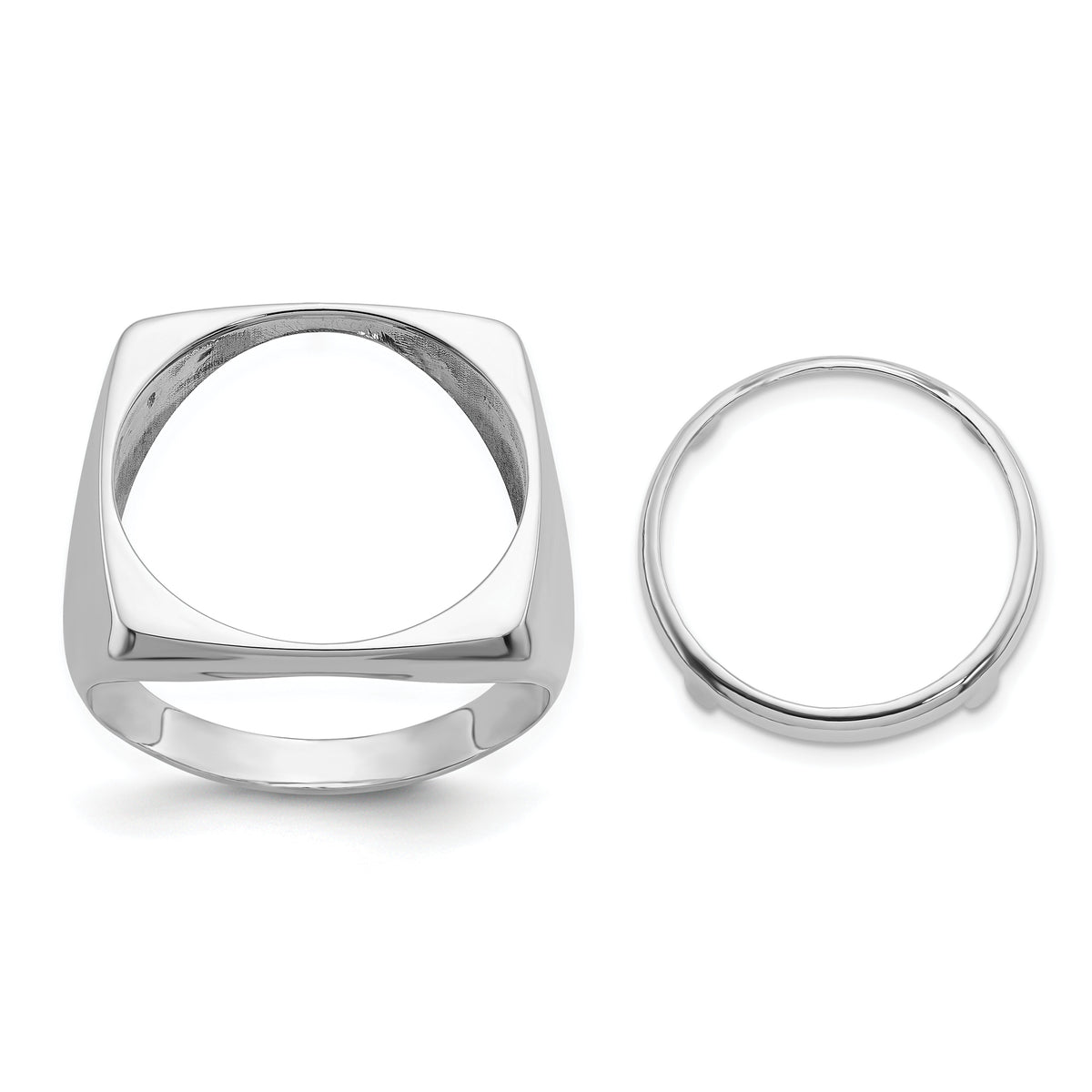 14k White Gold Men's Polished Square Shaped 16.5mm Coin Bezel Ring-CR4W/10AE