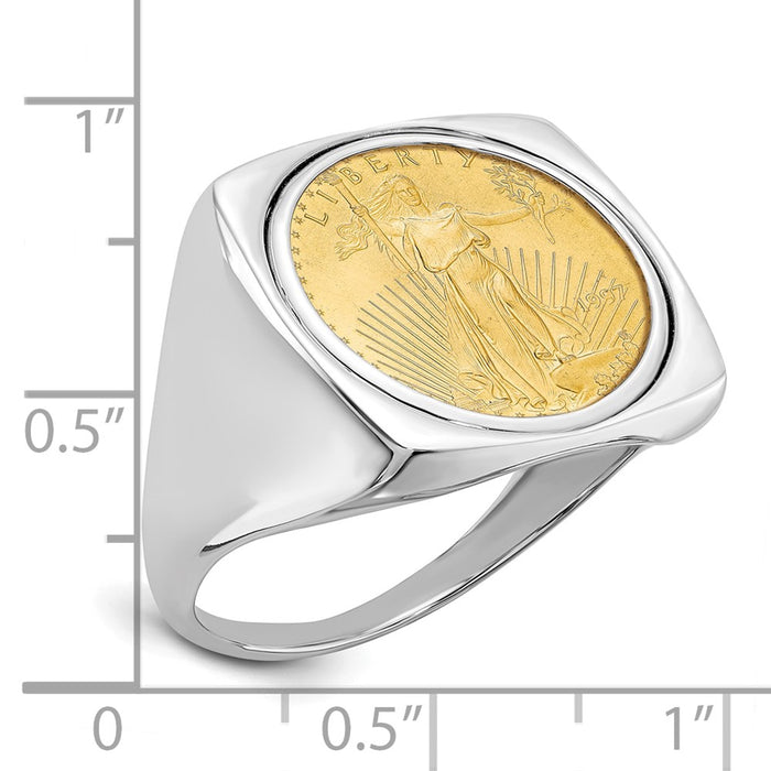 Wideband Distinguished Coin Jewelry 14k White Gold Men's Polished Square Shaped Mounted 1/10oz American Eagle Coin Bezel Ring-CR4W/10AEC