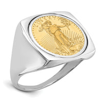 14kw Men's Square Shaped Mounted 1/10oz AM Eagle Coin Bezel Ring-CR4W/10AEC