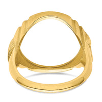 14k Men's Polished & Diamond-cut w/ Horse Sides 16.5mm Coin Bezel Ring-CR5D/10AE