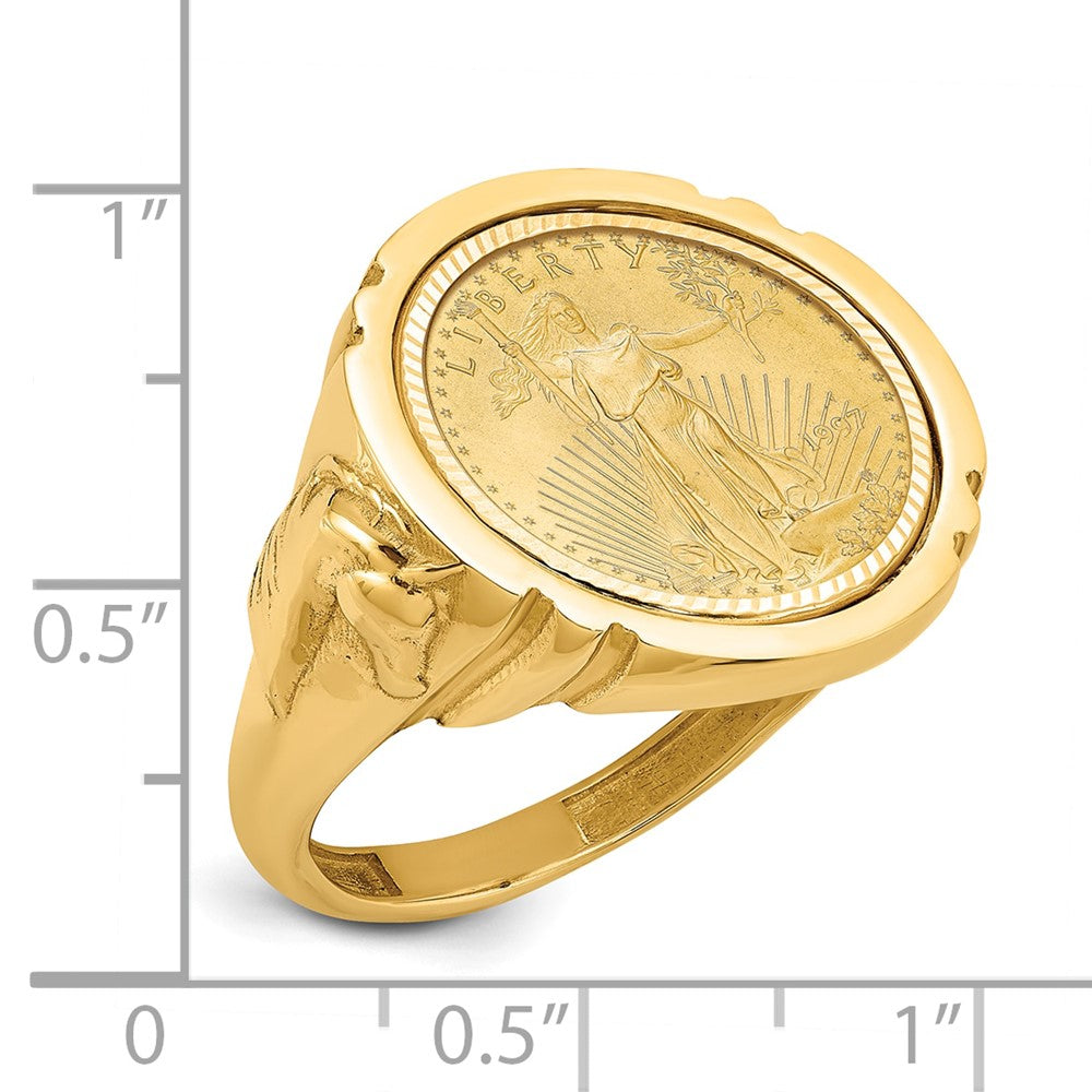 Wideband Distinguished Coin Jewelry 14k Polished and Diamond-cut with Horse Sides Mounted 1/10oz American Eagle Coin Bezel Ring-CR5D/10AEC