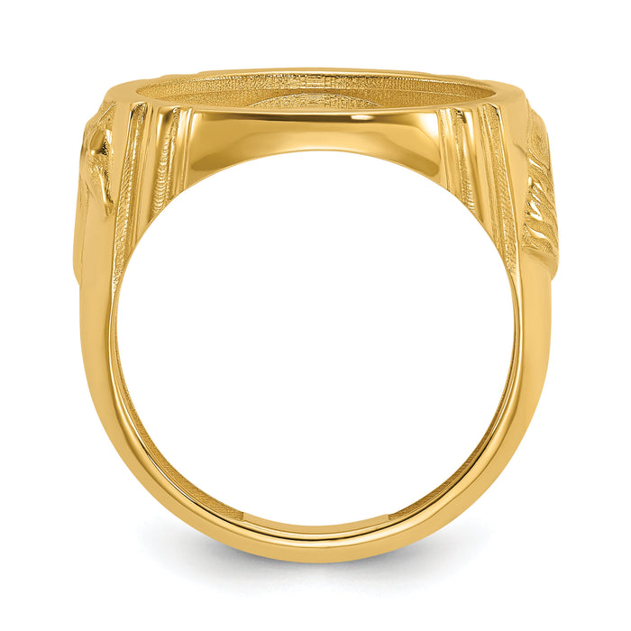 14k Men's Polished with Horse Sides 16.5mm Coin Bezel Ring-CR5/10AE