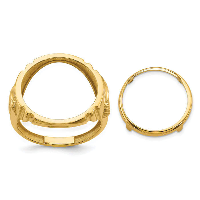 14k Men's Polished with Horse Sides 16.5mm Coin Bezel Ring-CR5/10AE