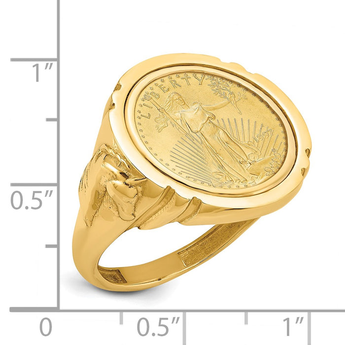 Wideband Distinguished Coin Jewelry 14k Men's Polished with Horse Sides Mounted 1/10oz American Eagle Coin Bezel Ring-CR5/10AEC