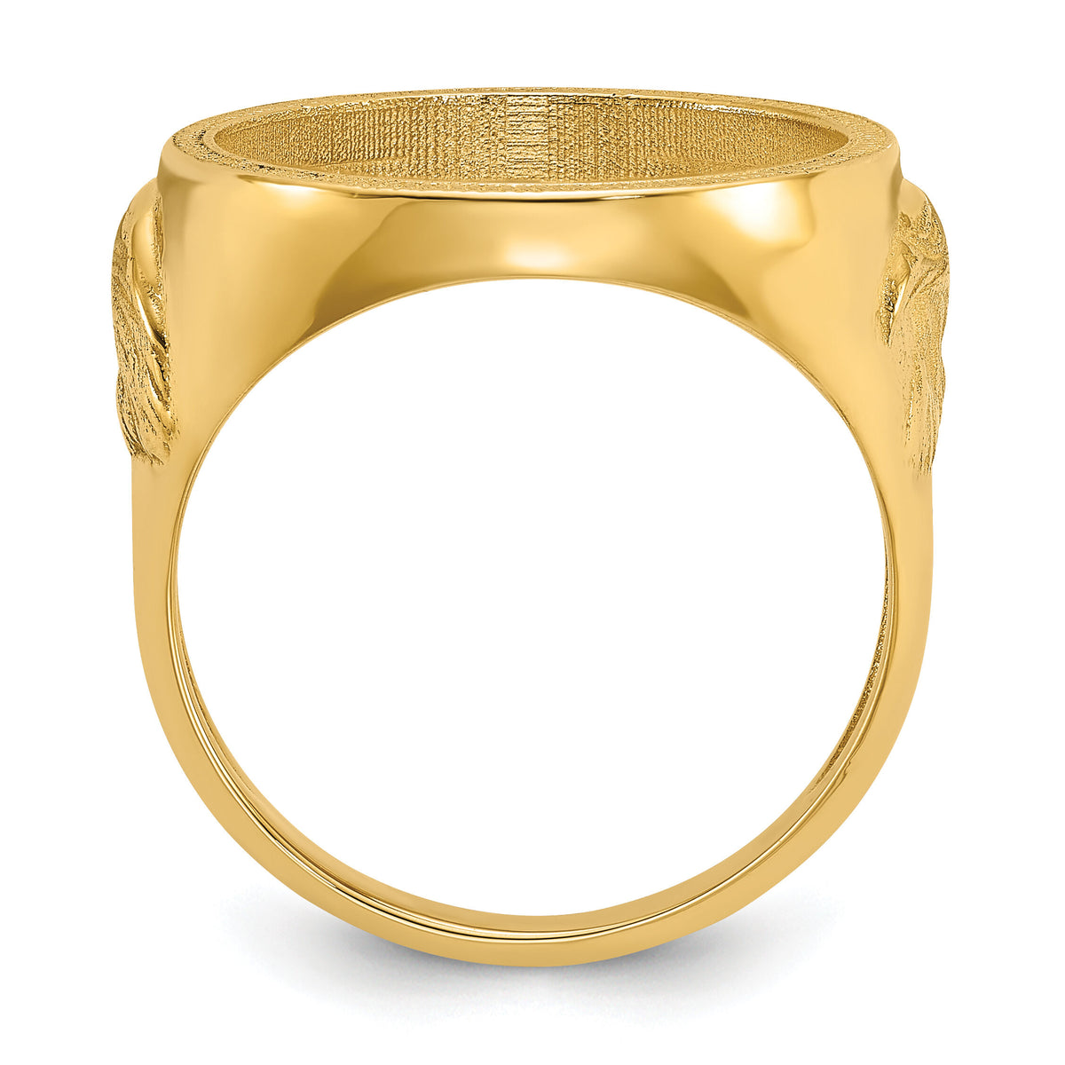14k Men's Polished & Textured w/ Eagle Side 16.5mm Coin Bezel Ring-CR6/10AE