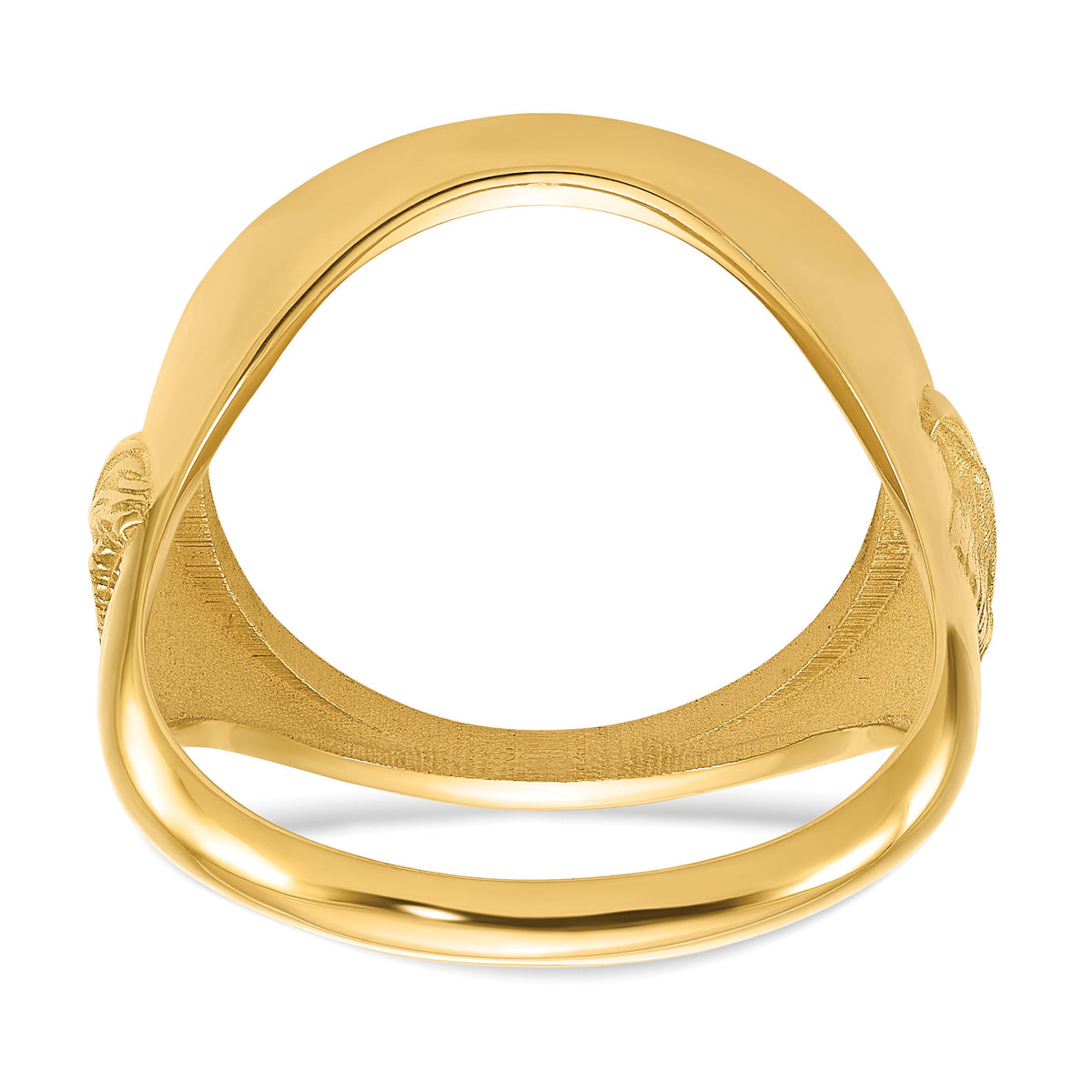14k Men's Polished & Textured w/ Eagle Side 16.5mm Coin Bezel Ring-CR6/10AE