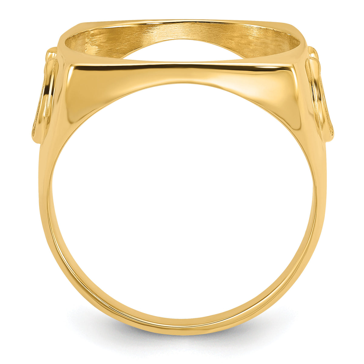 14k Men's Polished & D/C Horseshoe Side Square 16.5mm Coin Bezel Ring-CR7D/10AE
