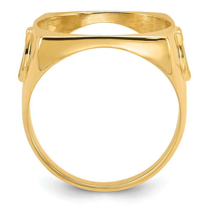 14k Men's Polished & D/C Horseshoe Side Square 16.5mm Coin Bezel Ring-CR7D/10AE