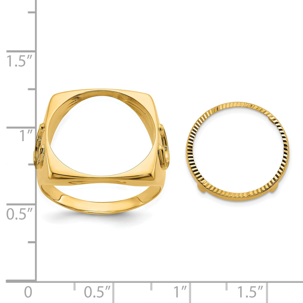 14k Men's Polished & D/C Horseshoe Side Square 16.5mm Coin Bezel Ring-CR7D/10AE