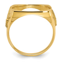 14k Men's Polished & D/C w/ Eagle Side Square 16.5mm Coin Bezel Ring-CR8D/10AE