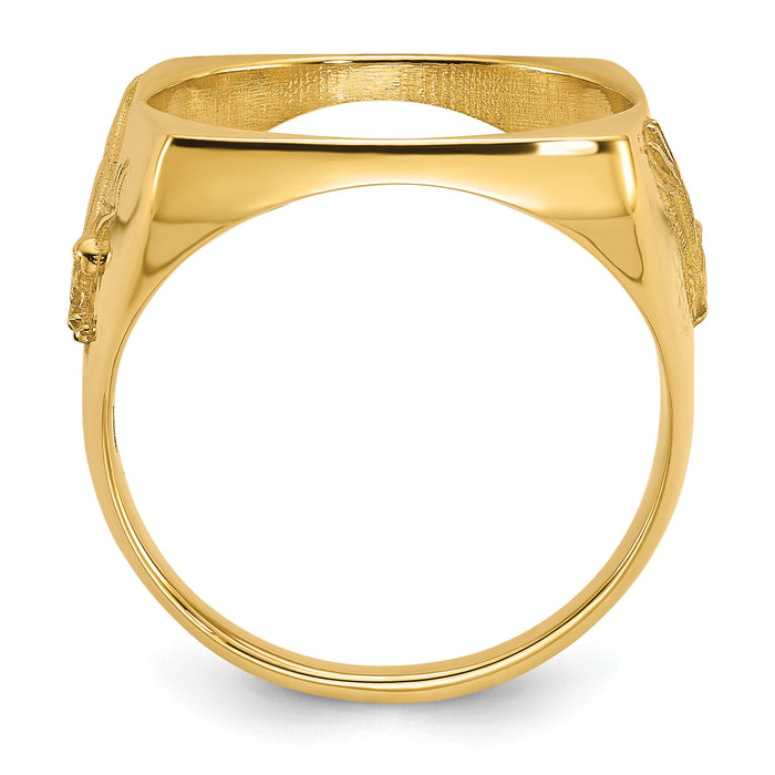 14k Men's Polished & D/C w/ Eagle Side Square 16.5mm Coin Bezel Ring-CR8D/10AE