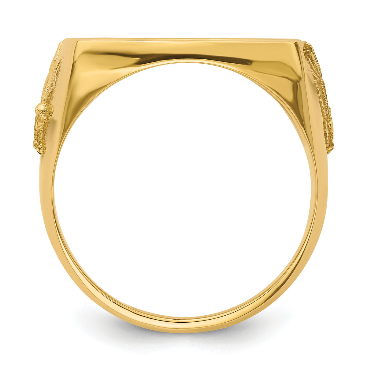 14k Men's Polished Flying Eagle Side Square 16.5mm Coin Bezel Ring-CR8/10AE