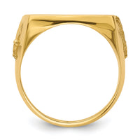 14k Men's Polished Flying Eagle Side Square 16.5mm Coin Bezel Ring-CR8/10AE