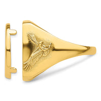 14k Men's Polished Flying Eagle Side Square 16.5mm Coin Bezel Ring-CR8/10AE