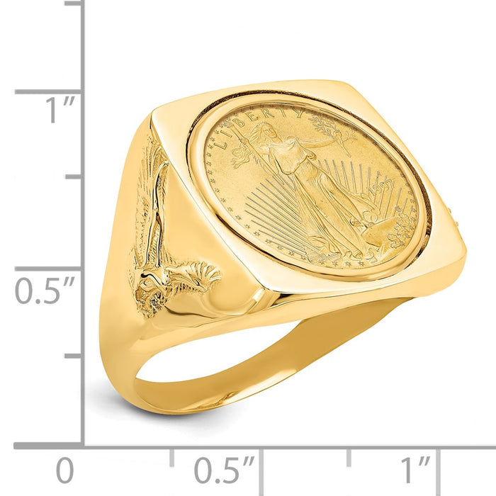 Wideband Distinguished Coin Jewelry 14k Men's Polished with Flying Eagle Side Square Shaped Mounted 1/10oz American Eagle Coin Bezel Ring-CR8/10AEC