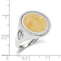 Wideband Distinguished Coin Jewelry 14k White Gold Men's Polished Textured and Diamond-cut with Masonic Sides Mounted 1/10oz American Eagle Coin Bezel Ring-CR9WD/10AEC