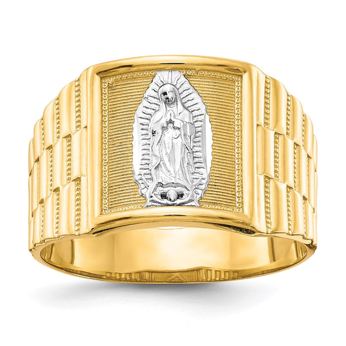 14k and Rhodium Men's Our Lady of Guadalupe Ring-CZ1294