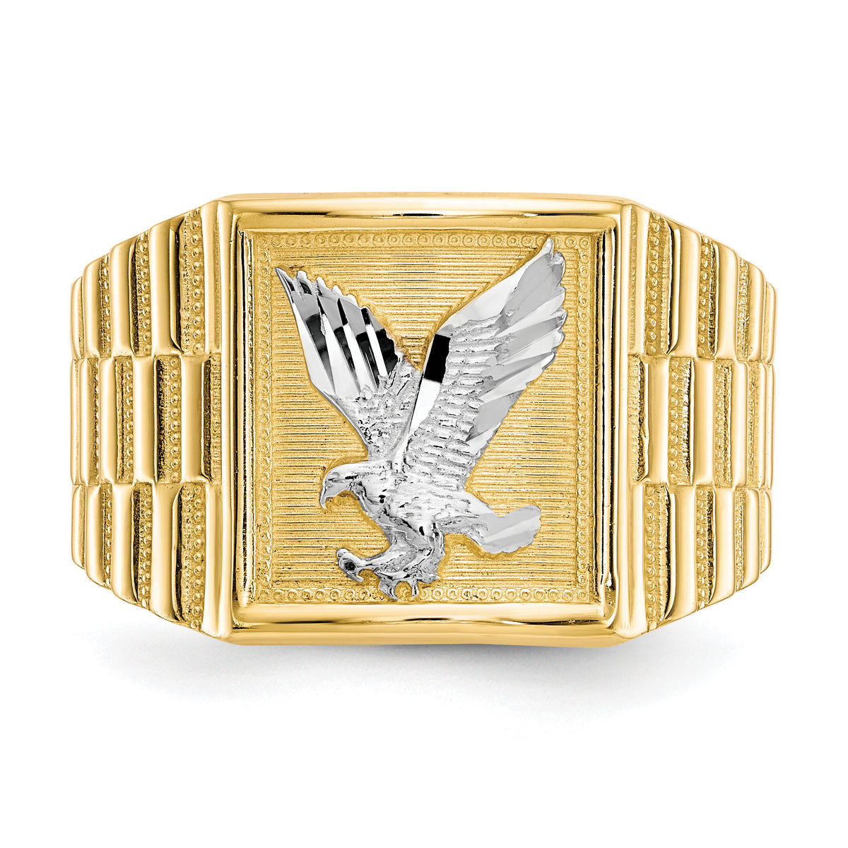 14k and Rhodium Men's Eagle Ring-CZ1295