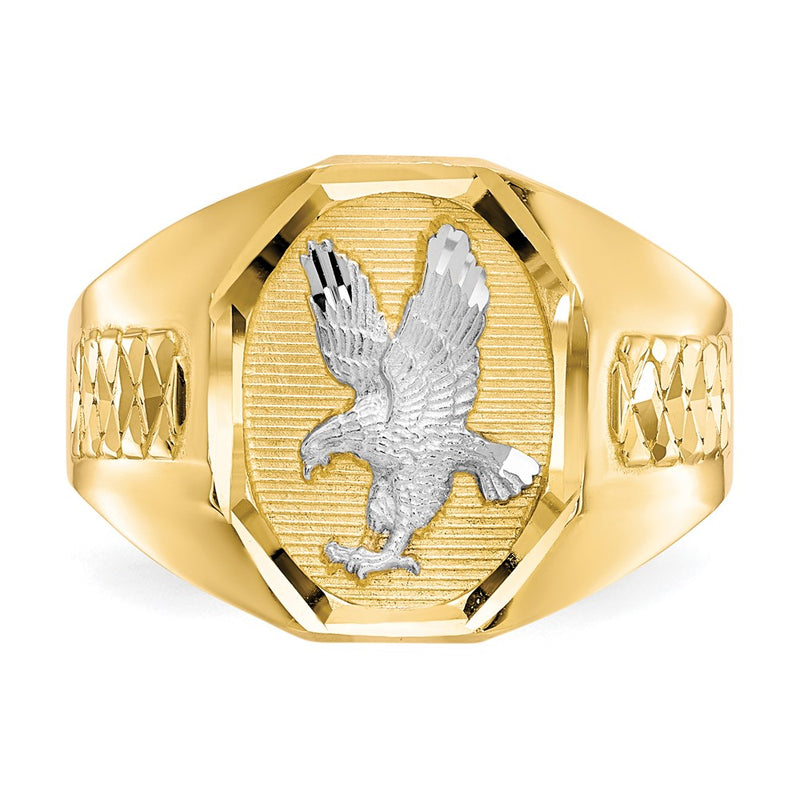 14k and Rhodium Men's Eagle Ring-CZ1301