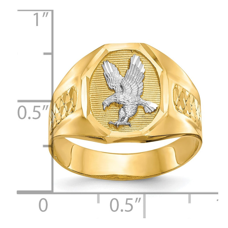 14k and Rhodium Men's Eagle Ring-CZ1301