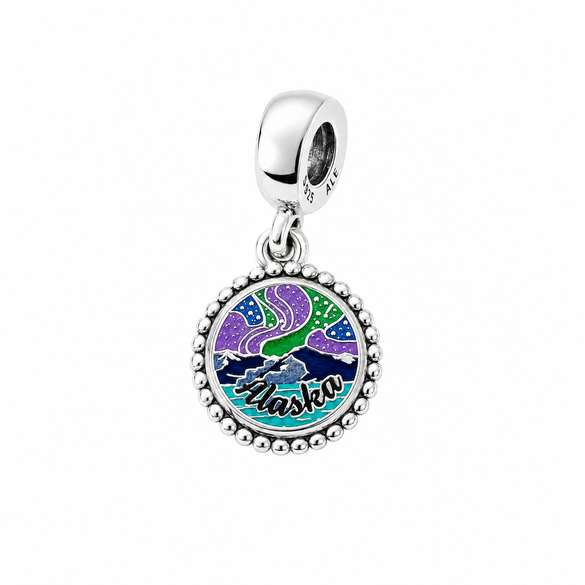 ALASKA ENGRAVED NORTHERN LIGHTS DANGLING PANDORA CHARM