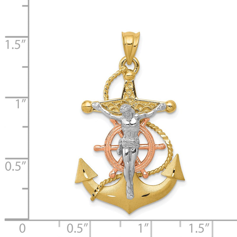 14k Tri-color Mariners Cross Pendant-D10