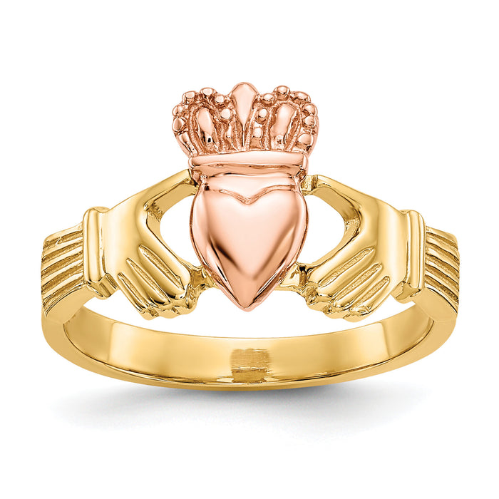 14k Two-tone Polished Claddagh Ring-D100