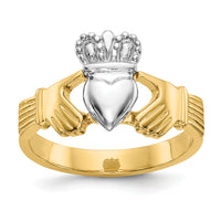 14k Two-tone Polished Claddagh Ring-D101