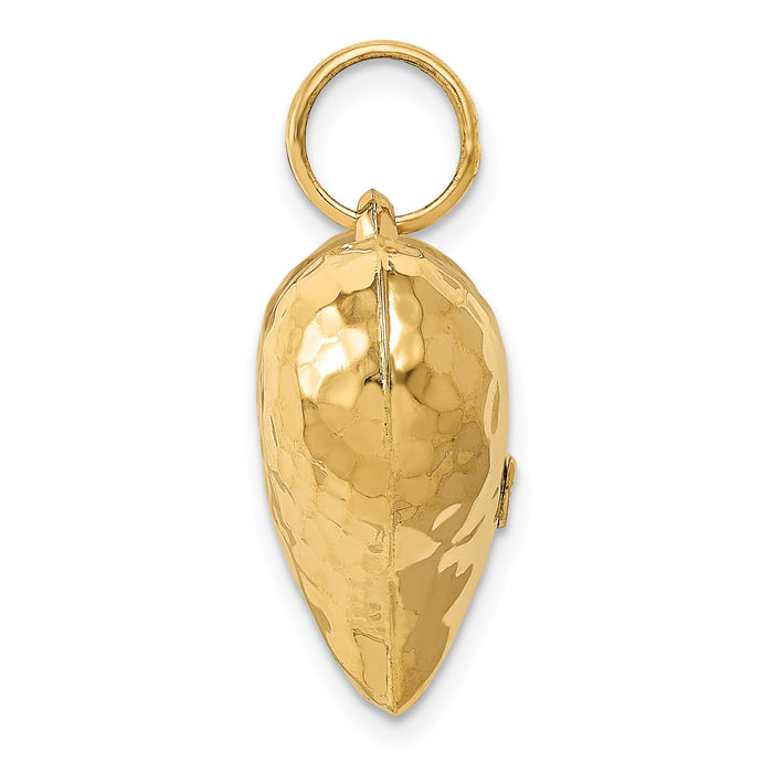 14K Polished and Hammered 3-D Heart Pendant-D1044