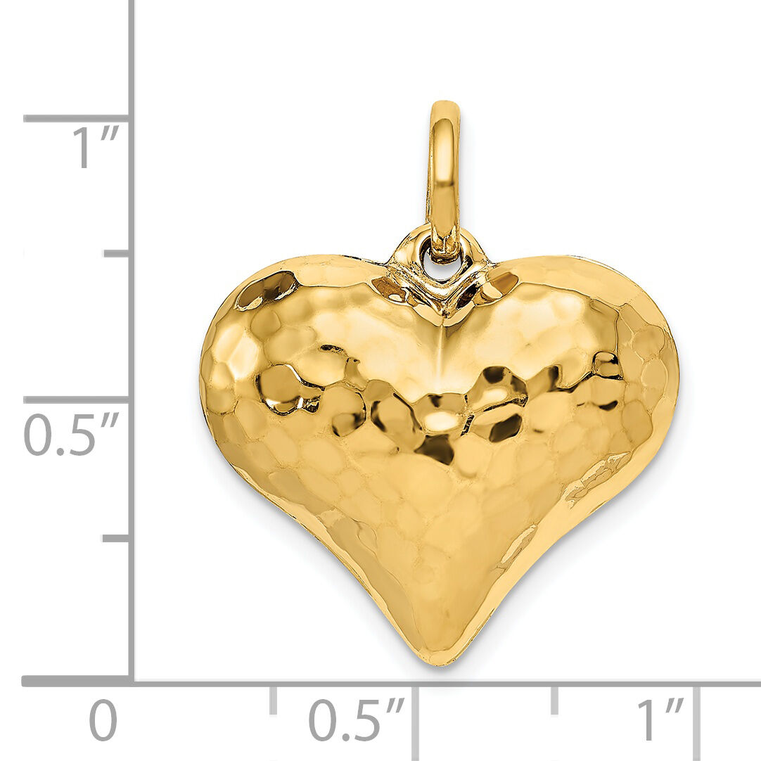 14K Polished and Hammered 3-D Heart Pendant-D1044