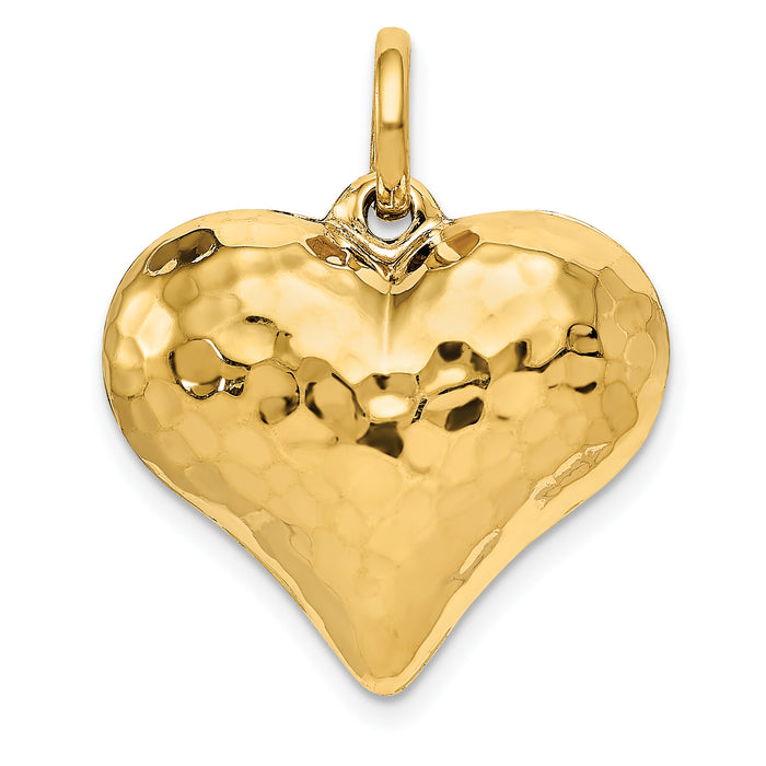 14K Polished and Hammered 3-D Heart Pendant-D1044