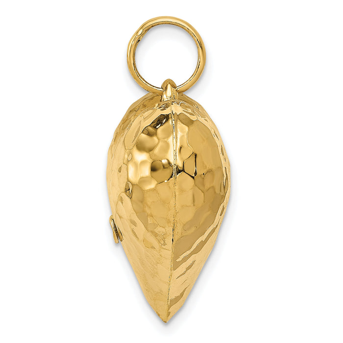 14K Polished and Hammered 3-D Heart Pendant-D1045