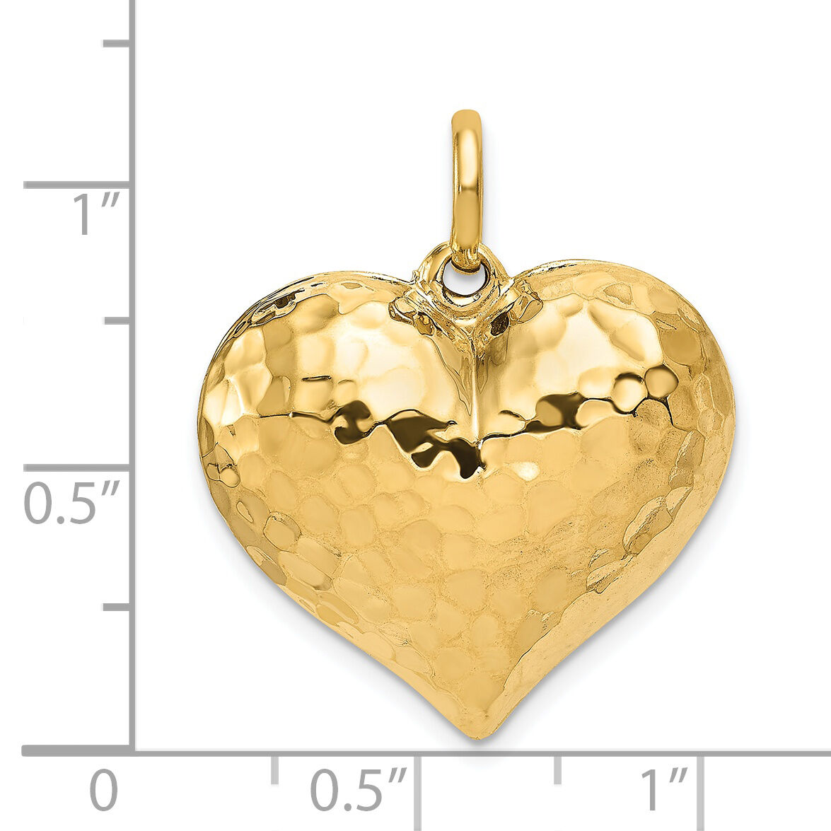 14K Polished and Hammered 3-D Heart Pendant-D1045