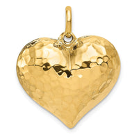 14K Polished and Hammered 3-D Heart Pendant-D1045