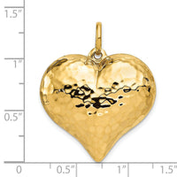 14K Polished and Hammered 3-D Heart Pendant-D1046