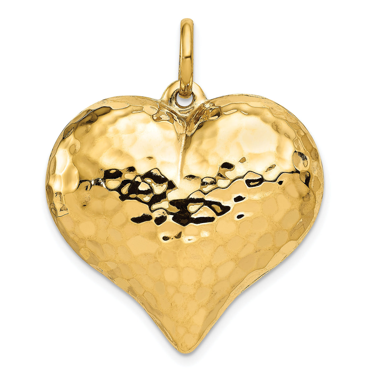 14K Polished and Hammered 3-D Heart Pendant-D1046
