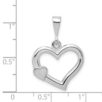 14k White Gold Solid Satin Polished Fancy 3D Heart Pendant-D1053