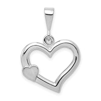 14k White Gold Solid Satin Polished Fancy 3D Heart Pendant-D1053