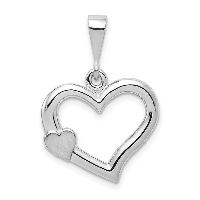 14k White Gold Solid Satin Polished Fancy 3D Heart Pendant-D1053