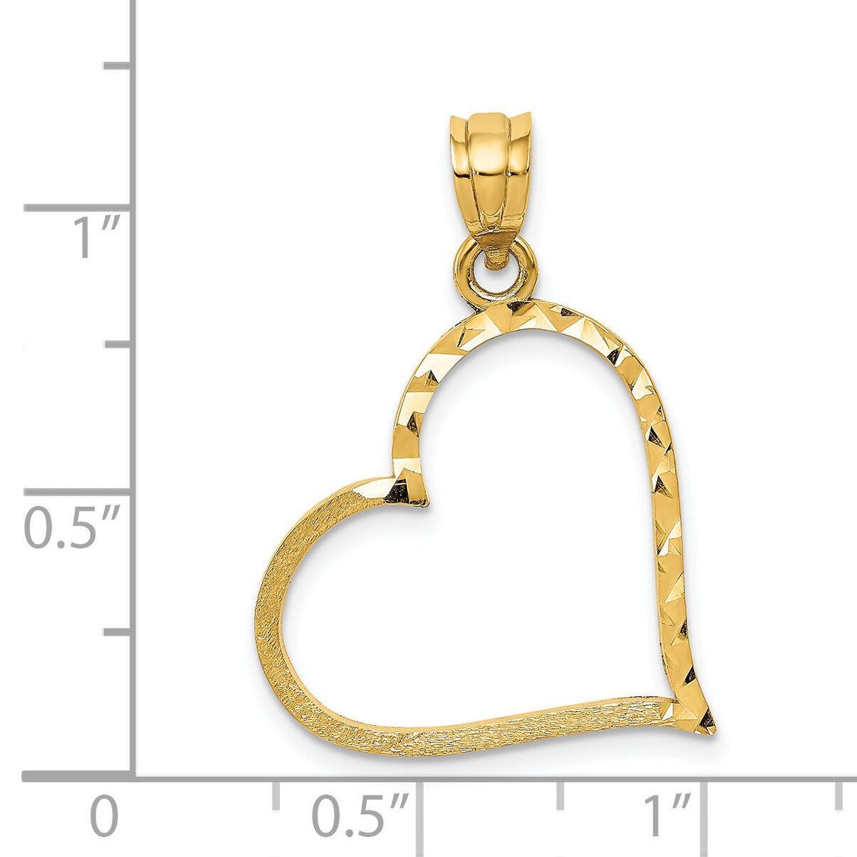 14K Satin Diamond-cut Crooked Heart Pendant-D1054