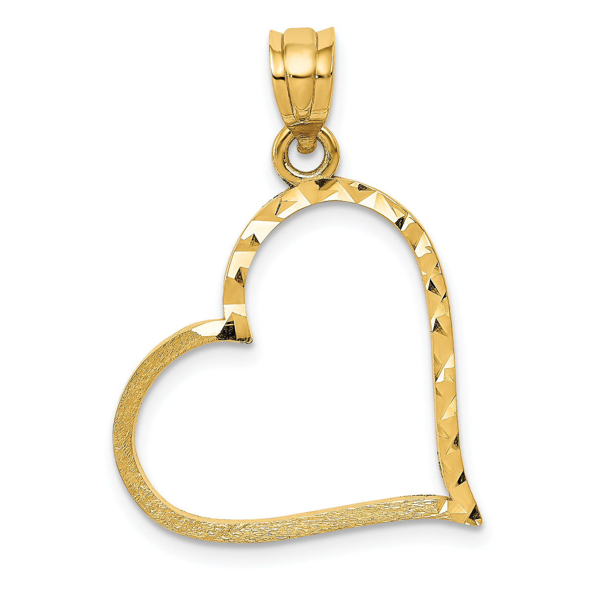 14K Satin Diamond-cut Crooked Heart Pendant-D1054