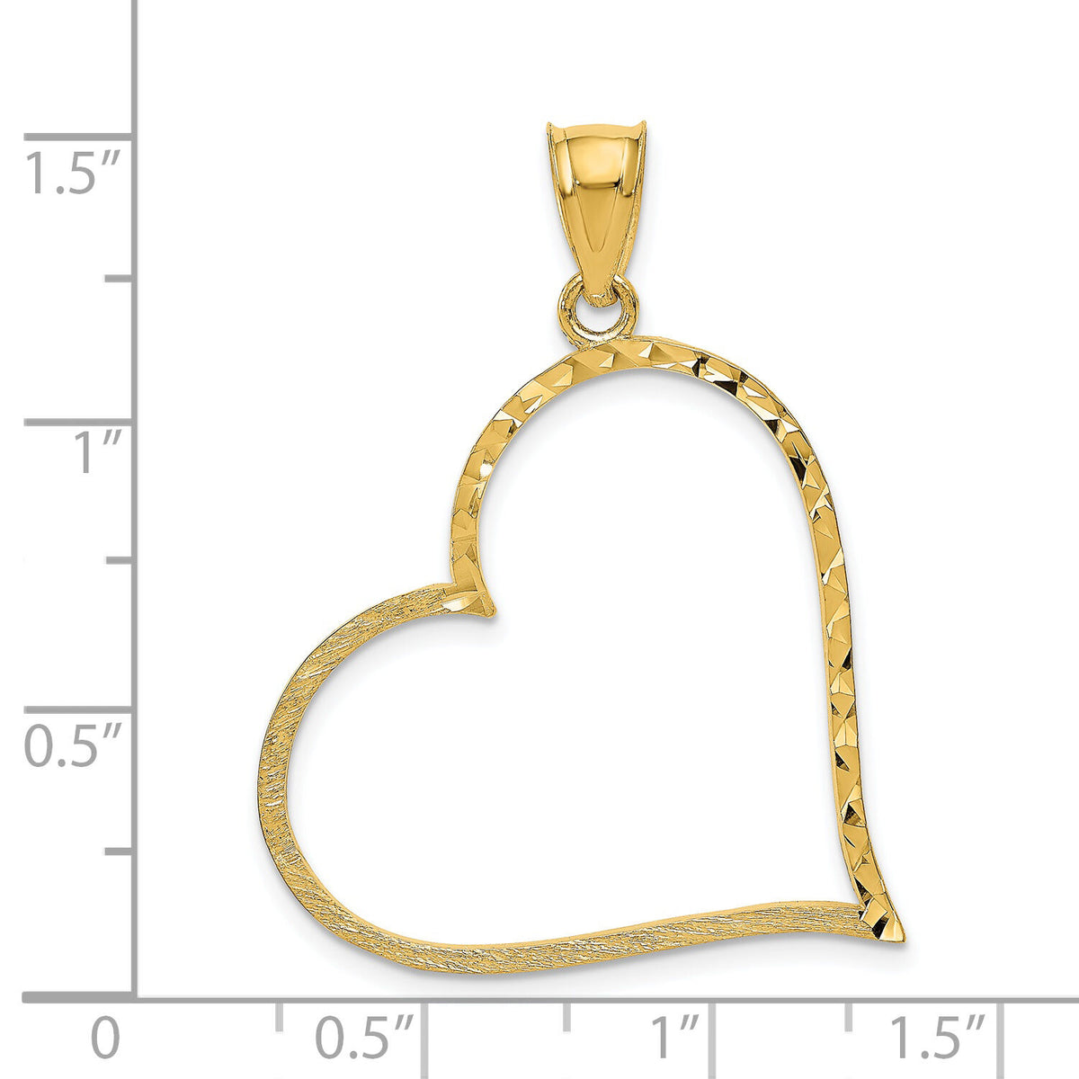 14K Satin Diamond-cut Crooked Heart Pendant-D1055