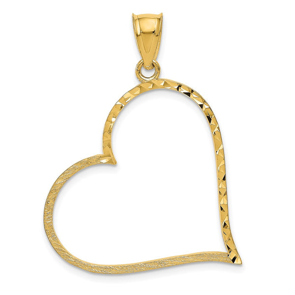 14K Satin Diamond-cut Crooked Heart Pendant-D1055