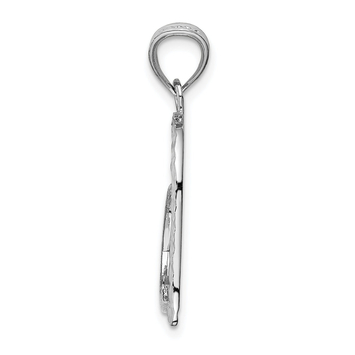 14k White Gold Solid Satin Diamond-cut Reversible Heart Pendant-D1056