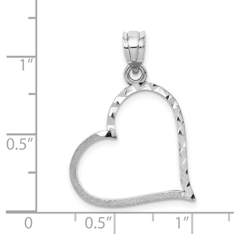 14k White Gold Solid Satin Diamond-cut Reversible Heart Pendant-D1056