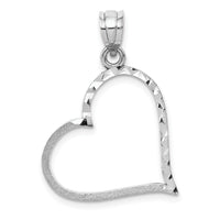 14k White Gold Solid Satin Diamond-cut Reversible Heart Pendant-D1056