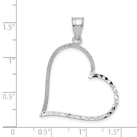 14k White Gold Solid Diamond-cut Reversible Heart Pendant-D1057