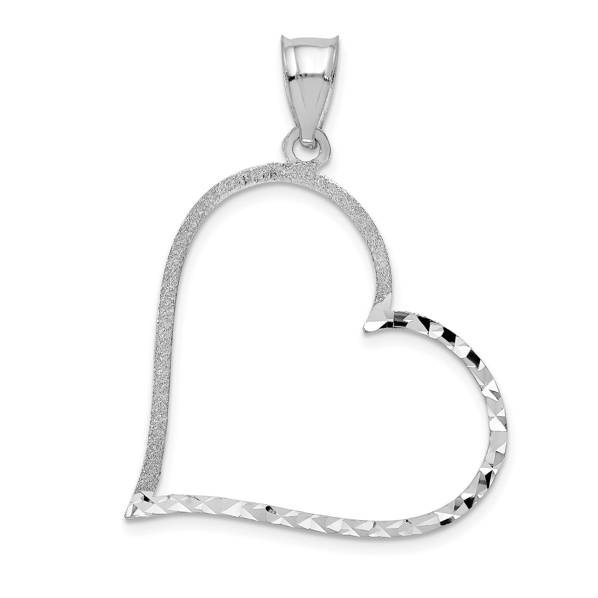 14k White Gold Solid Diamond-cut Reversible Heart Pendant-D1057