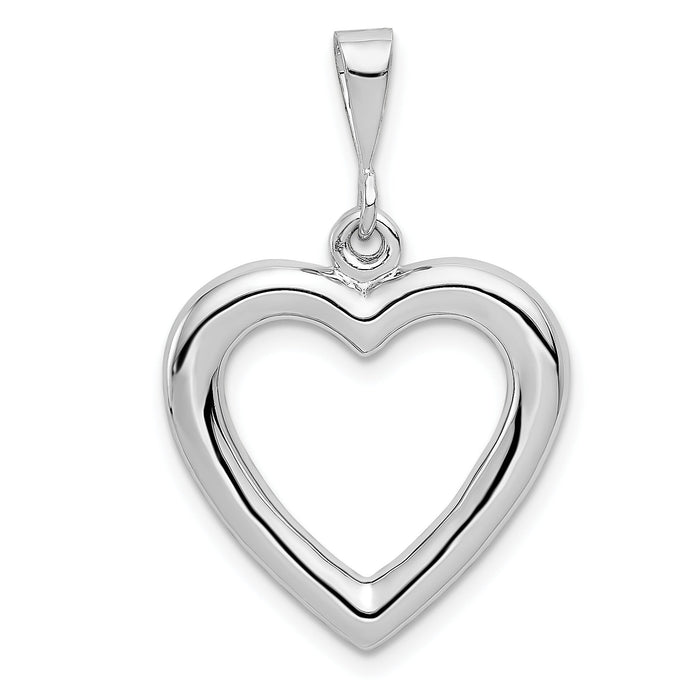 14k White Gold Solid Polished Heart Pendant-D1058